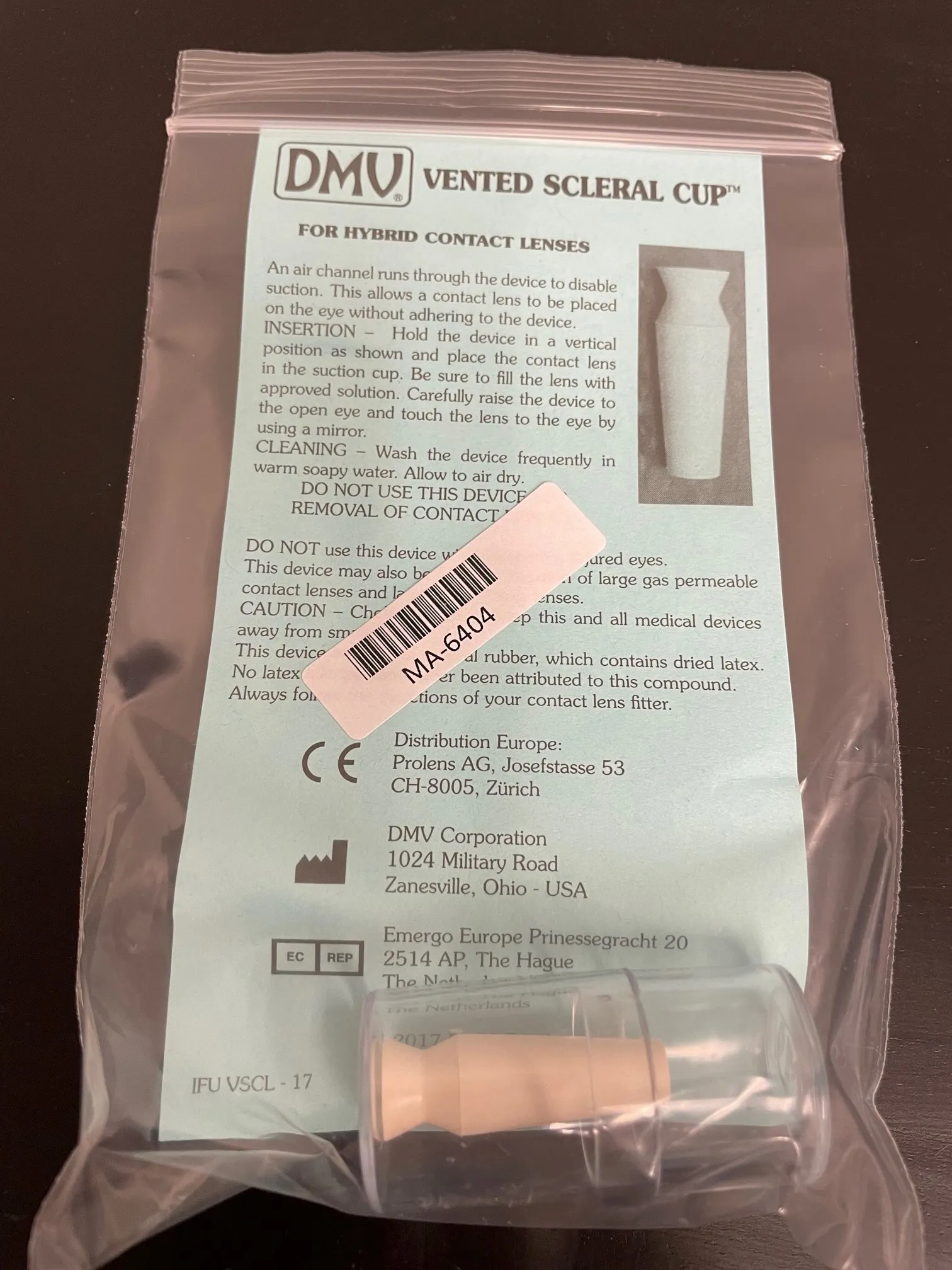 DMV Scleral Cup Skleral Lens Vantuzu